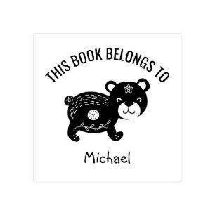 Cute Little Bear Heart This Book Belongs to Name Rubber Stamp