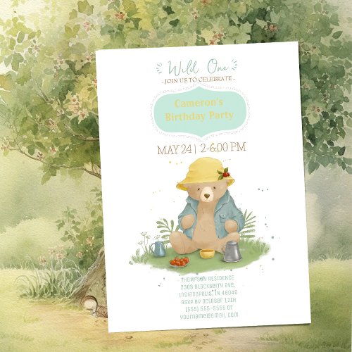 Cute Little Bear in a Yellow Panama  Invitation