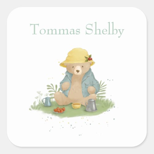 Cute Little Bear in a Yellow Panama Square Sticker