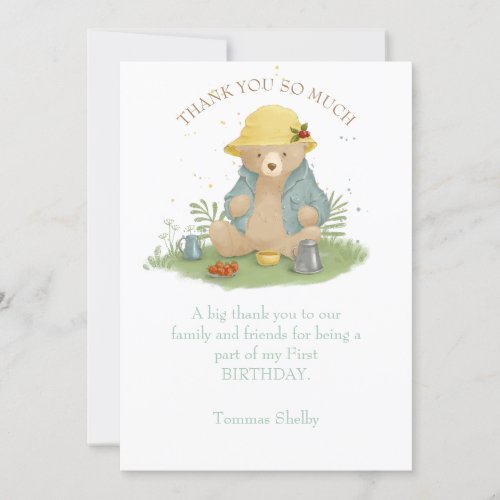 Cute Little Bear in a Yellow Panama Thank You Card