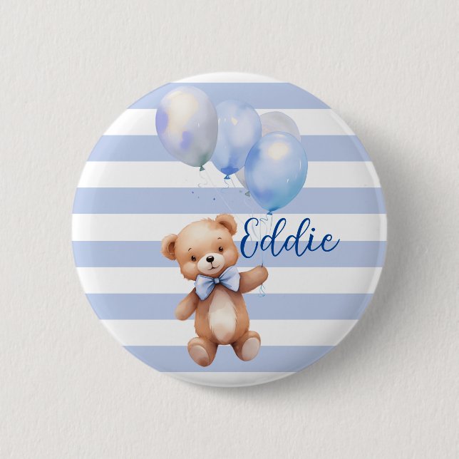 Cute Little Bear in Blue Button (Front)