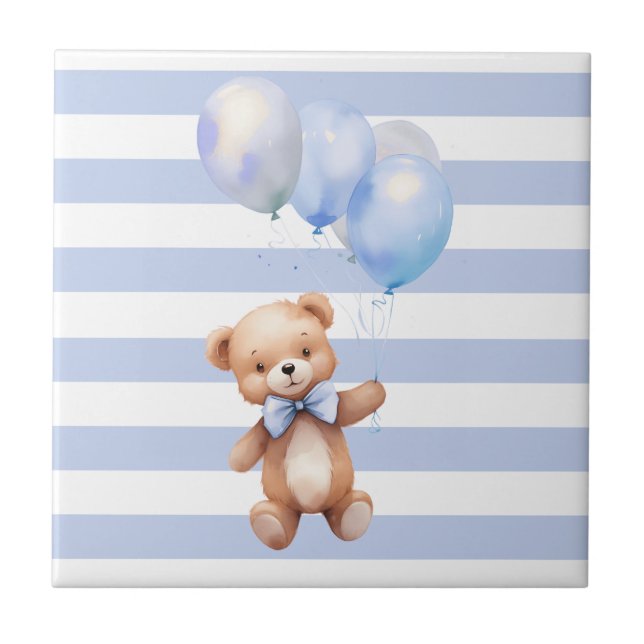 Cute Little Bear in Blue Ceramic Tile (Front)