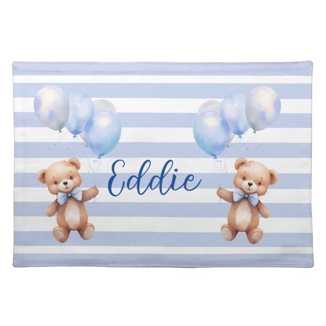 Cute Little Bear in Blue Cloth Placemat (Front)