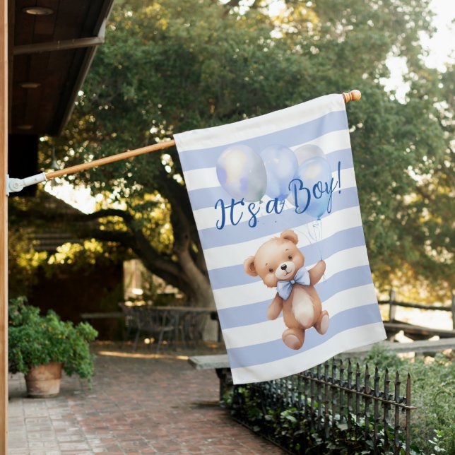 Cute Little Bear in Blue House Flag (In SItu)