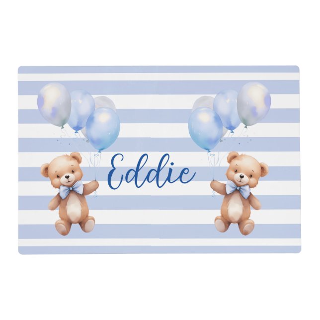 Cute Little Bear in Blue Placemat (Front)