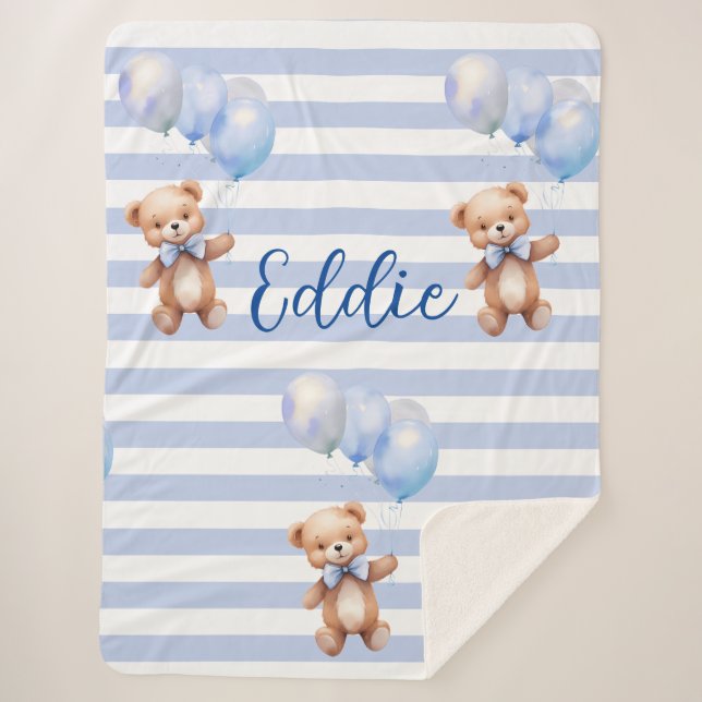 Cute Little Bear in Blue Sherpa Blanket (Front)
