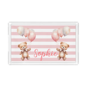 Cute Little Bear in Pink Acrylic Tray