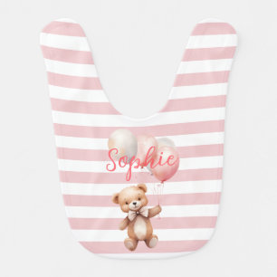 Cute Little Bear in Pink Baby Bib
