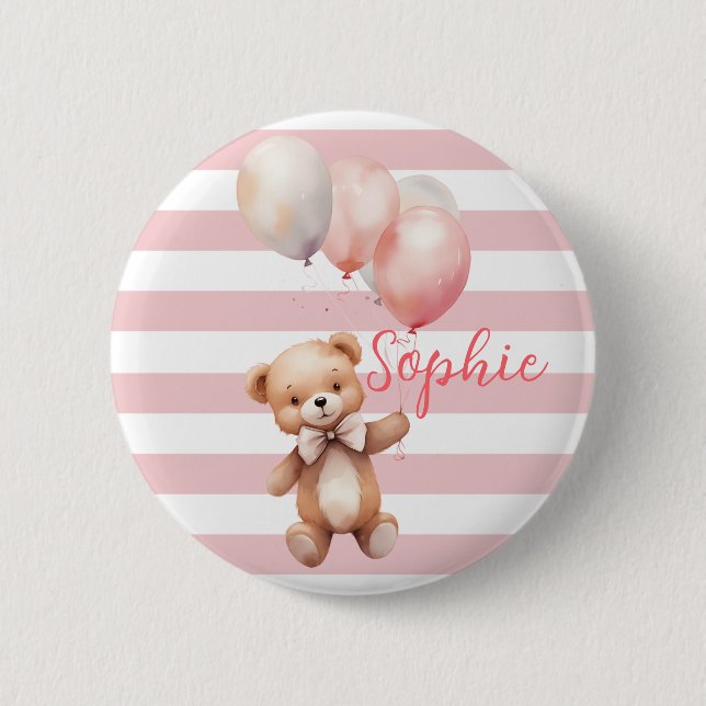 Cute Little Bear in Pink Button (Front)