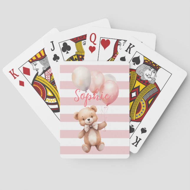 Cute Little Bear in Pink Poker Cards (Back)