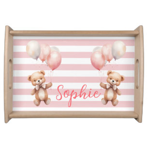 Cute Little Bear in Pink Serving Tray