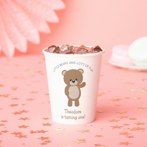 Cute Little Bear Is Turning One 1st Birthday Paper Cups