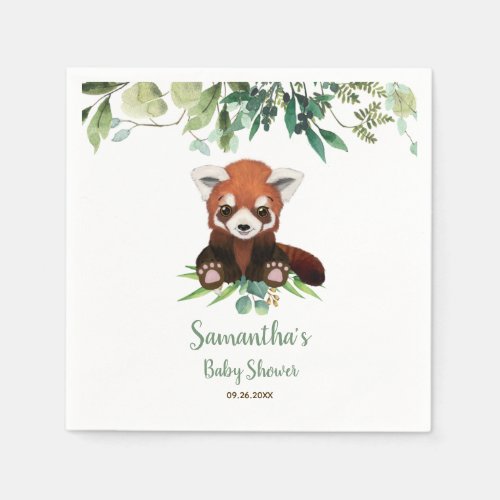 Cute Little Bear Red Panda Baby Shower Greenery Na Napkins