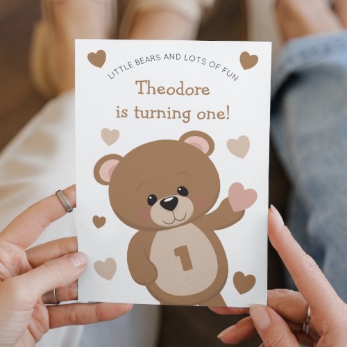 Cute Little Bear Turning One First Birthday Invitation