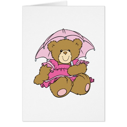 Cute Little Bear with Pink Umbrella Card