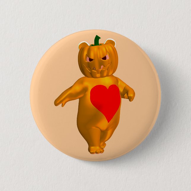 Cute Little Bear With Pumpkin Head Button (Front)