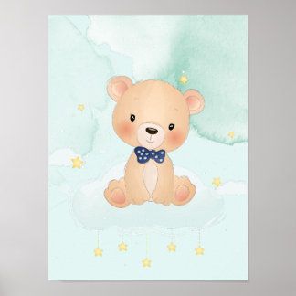 Cute little bear with stars poster