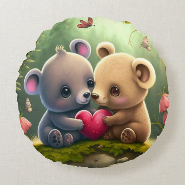 Cute little bears cartoon  round pillow (Front)