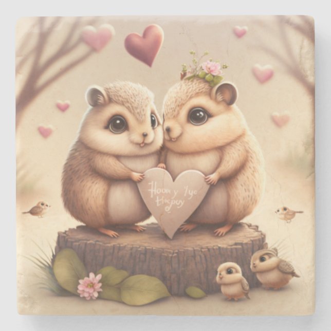 Cute little bears cartoon  stone coaster (Front)