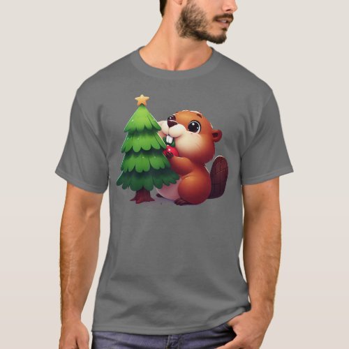 Cute Little Beaver Christmas Illustration 1 T_Shirt