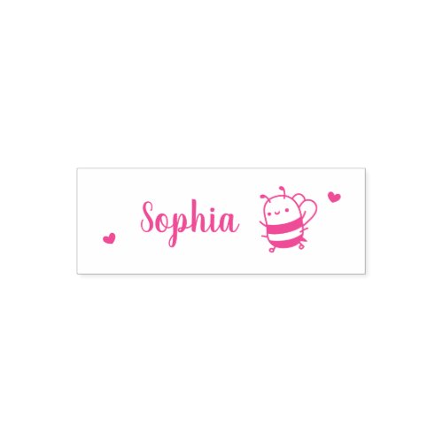Cute Little Bee and Hearts Handwritten Font Name Self_inking Stamp