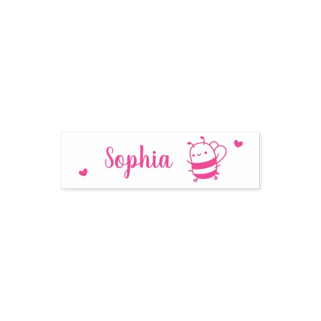 Cute Little Bee and Hearts, Handwritten Font Pocket Stamp (Design)