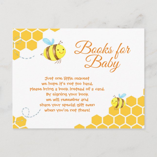 Cute Little Bee Baby Shower Books for Baby Card (Front)