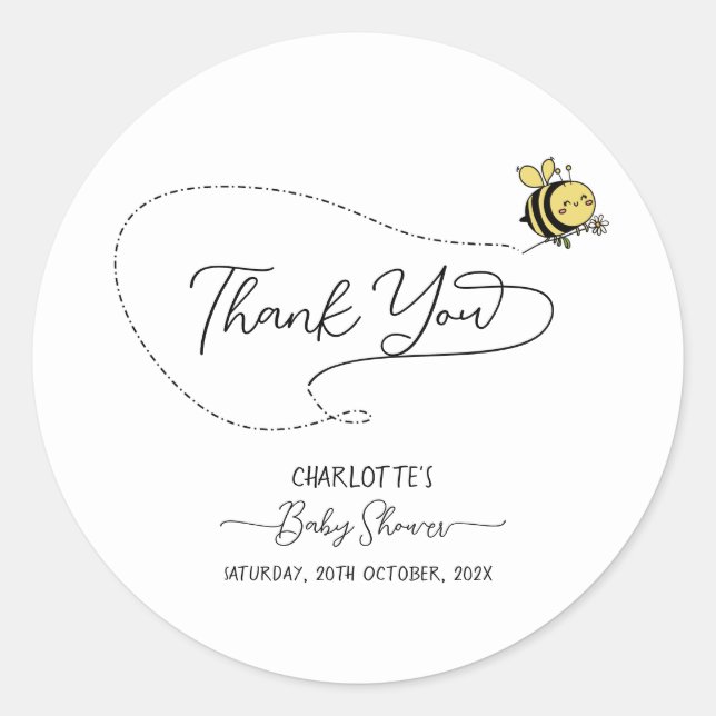 Cute Little Bee Baby Shower Classic Round Sticker (Front)