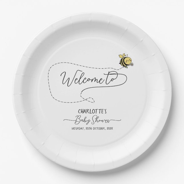 Cute Little Bee Baby Shower Paper Plates (Front)
