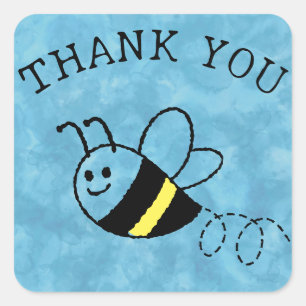 Cute Little Bee Flying Blue Baby Shower Square Sticker