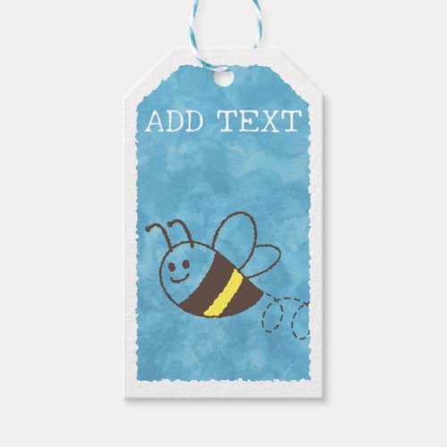 Cute Little Bee Flying Blue Watercolor Baby Shower Gift Tags