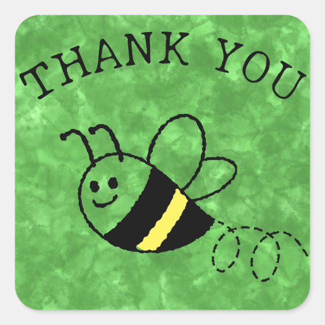 Cute Little Bee Flying Green Baby Shower Square Sticker (Front)