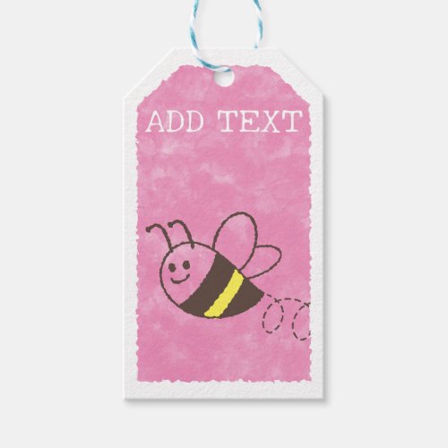 Cute Little Bee Flying Pink Watercolor Baby Shower Gift Tags