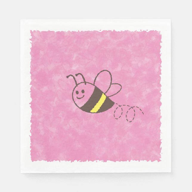 Cute Little Bee Flying Pink Watercolor Baby Shower Napkins (Front)