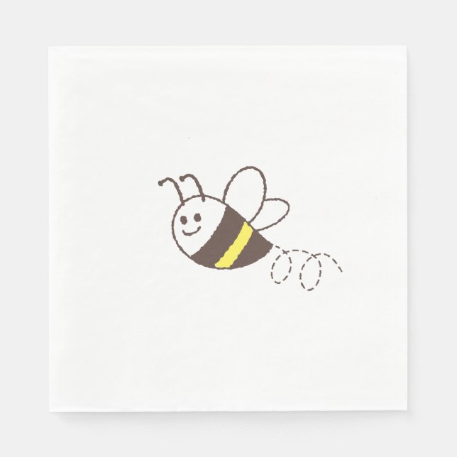 Cute Little Bee Flying White Baby Shower Napkins (Front)