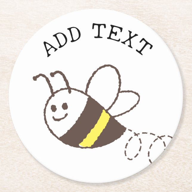 Cute Little Bee Flying White Baby Shower Round Paper Coaster (Front)