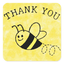 Cute Little Bee Flying Yellow Baby Shower Square Sticker