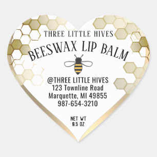 Cute Little Bee HONEYCOMB Lip Balm Gold Border Heart Sticker