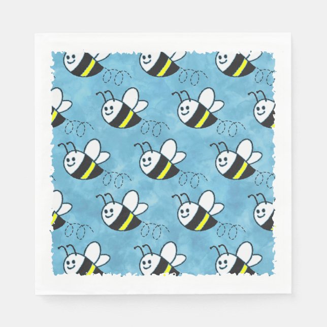 Cute Little Bee Pattern Watercolor Baby Shower Napkins (Front)