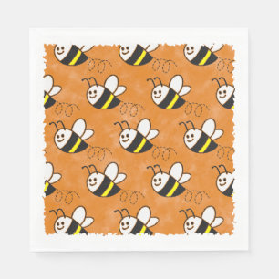 Cute Little Bee Pattern Watercolor Baby Shower Napkins