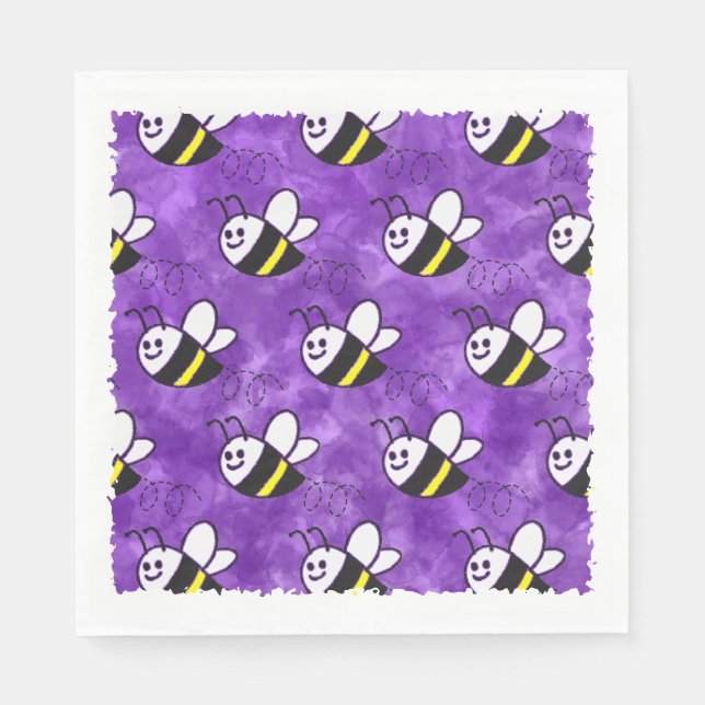 Cute Little Bee Pattern Watercolor Baby Shower Napkins (Front)