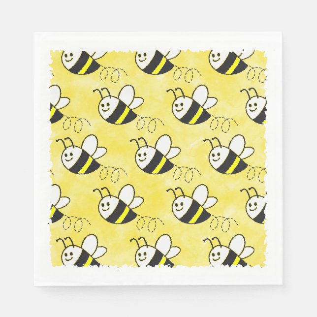 Cute Little Bee Pattern Watercolor Baby Shower Napkins (Front)
