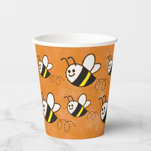 Cute Little Bee Pattern Watercolor Baby Shower Paper Cups