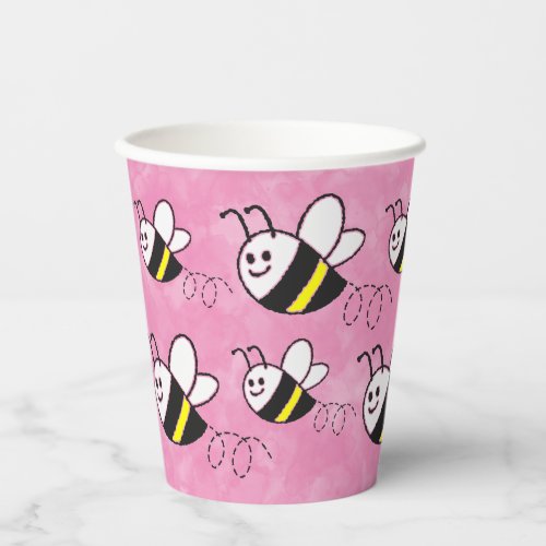 Cute Little Bee Pattern Watercolor Baby Shower Paper Cups