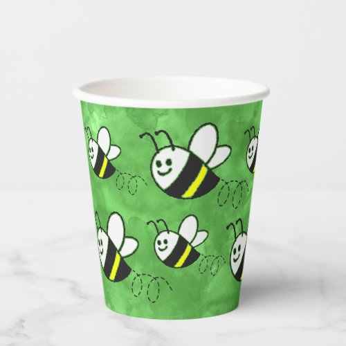 Cute Little Bee Pattern Watercolor Baby Shower Paper Cups