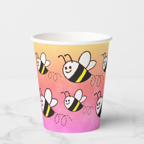 Cute Little Bee Pattern Watercolor Baby Shower Paper Cups