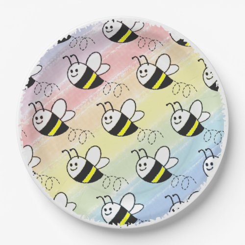 Cute Little Bee Pattern Watercolor Baby Shower Paper Plates