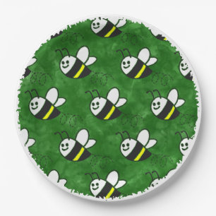 Cute Little Bee Pattern Watercolor Baby Shower Paper Plates