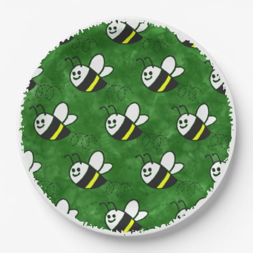 Cute Little Bee Pattern Watercolor Baby Shower Paper Plates