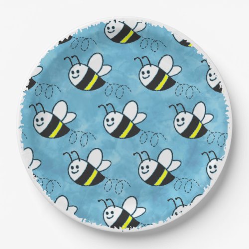 Cute Little Bee Pattern Watercolor Baby Shower Paper Plates